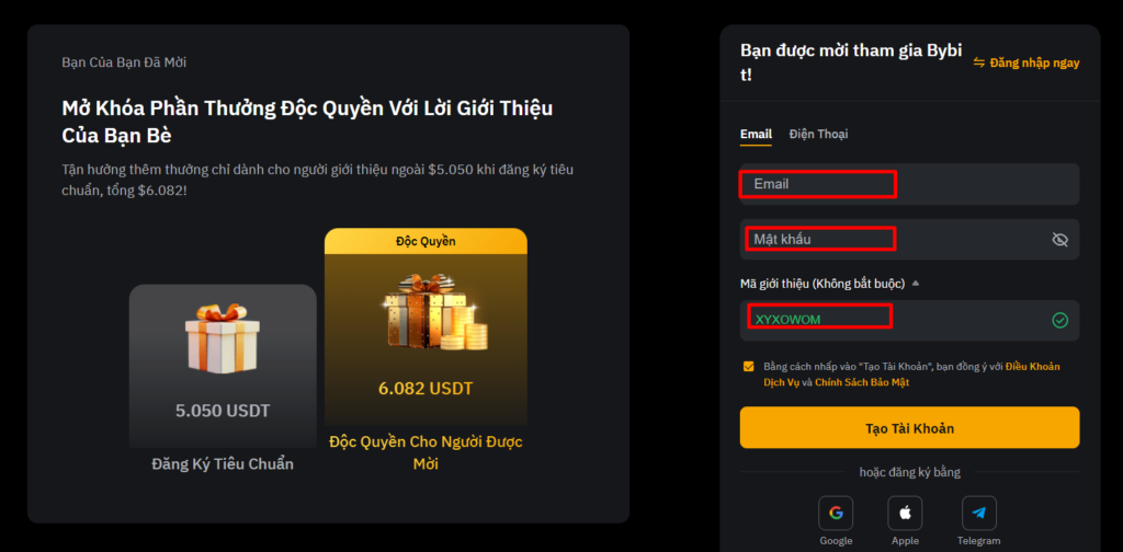 Tạo tài khoản sàn Bybit