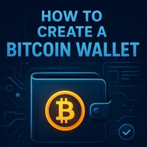 Cách tạo ví Bitcoin - Minh họa ví điện tử với biểu tượng BTC và nền mạch điện số