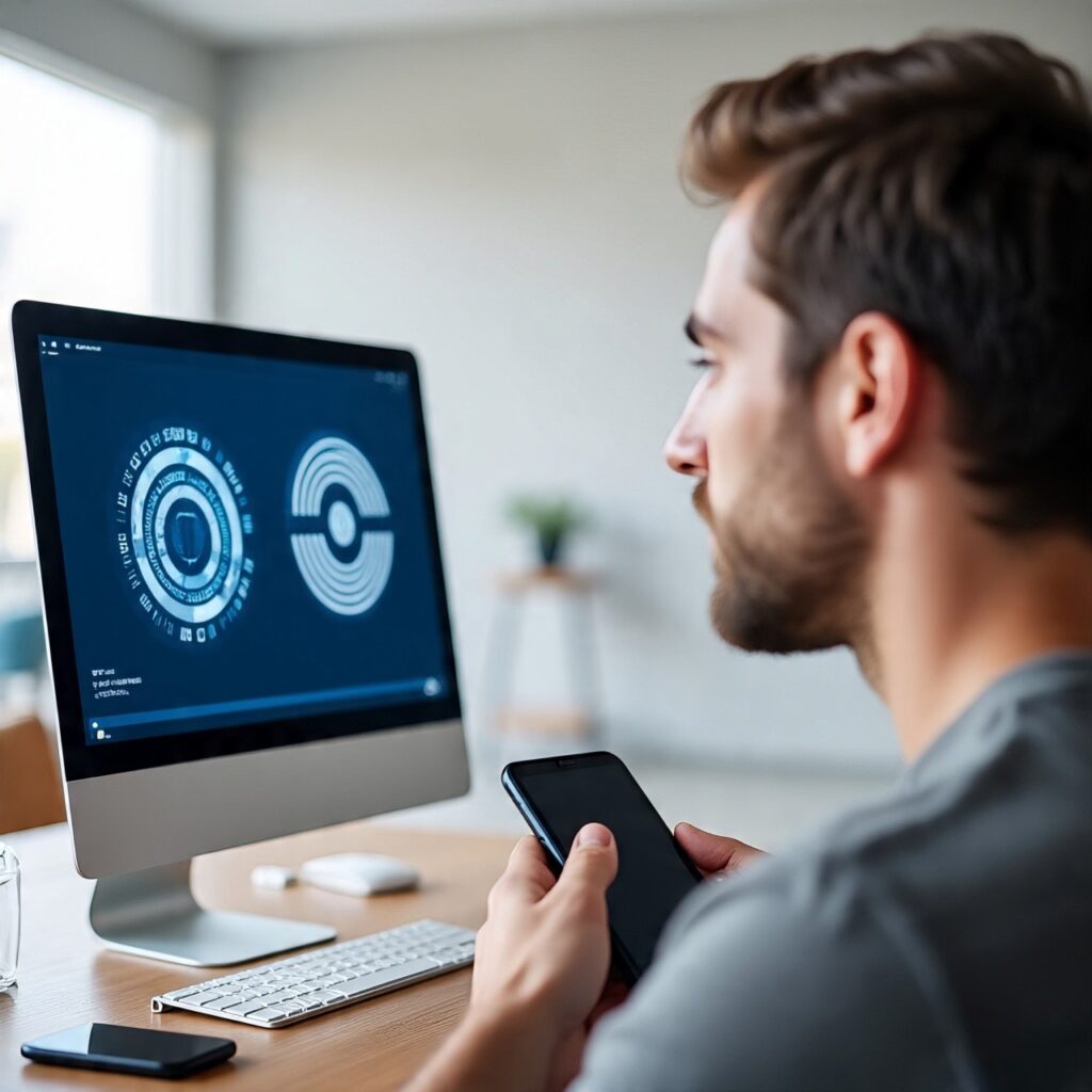 Ảnh một người đàn ông đang xác thực danh tính bằng công nghệ Zero-Knowledge Proof 