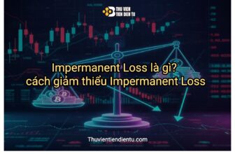 Ảnh minh họa Impermanent Loss với cán cân crypto và tiền fiat, nền biểu đồ giá, kèm tiêu đề Impermanent Loss là gì và cách giảm thiểu Impermanent Loss – Thuvientiendientu.com