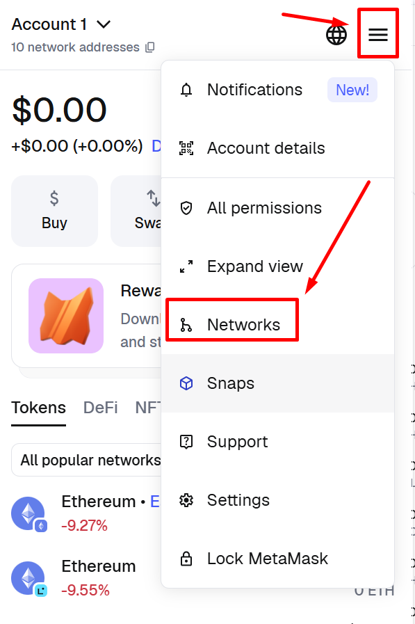 thêm mạng vào ví MetaMask