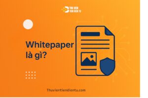 Ảnh minh họa Whitepaper gồm biểu tượng tài liệu kỹ thuật màu xanh, phong cách hiện đại, đặt câu hỏi Whitepaper là gì trên nền sáng – dùng cho bài viết giải thích khái niệm Whitepaper trong crypto cua thuvientiendientu.com