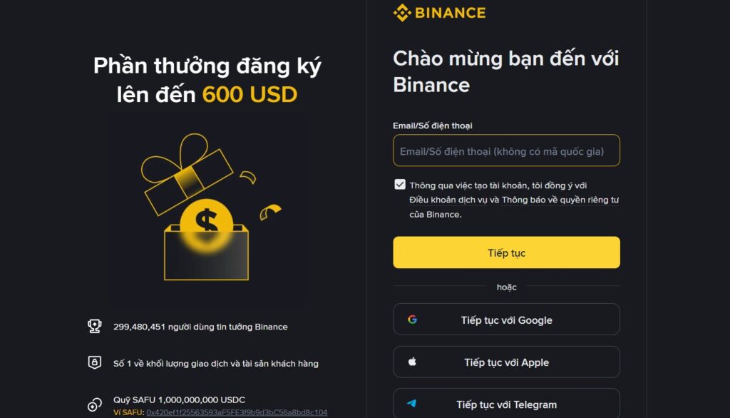 Gần 300 tr người dùng sử dụng sàn Binance