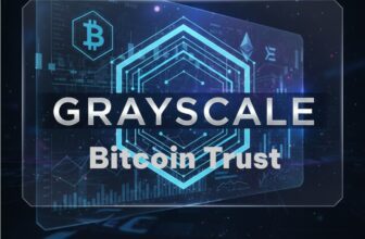 Ảnh minh họa Grayscale Bitcoin Trust với nền công nghệ blockchain màu xanh, biểu tượng Bitcoin và đồ thị tài chính, tiêu đề Grayscale Bitcoin Trust hiển thị nổi bật – dùng cho bài viết về vai trò của GBTC trong thị trường crypto. của website thuvientiendientu.com