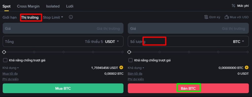 Cách đặt lệnh bán bitcoin
