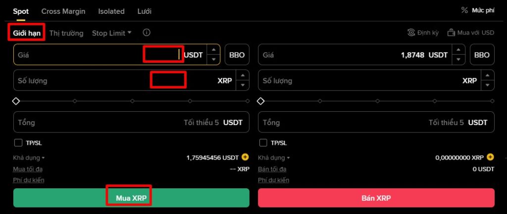 Mua XRP theo lệnh giới hạn