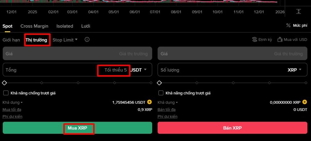 Mua XRP theo lệnh thị trường 