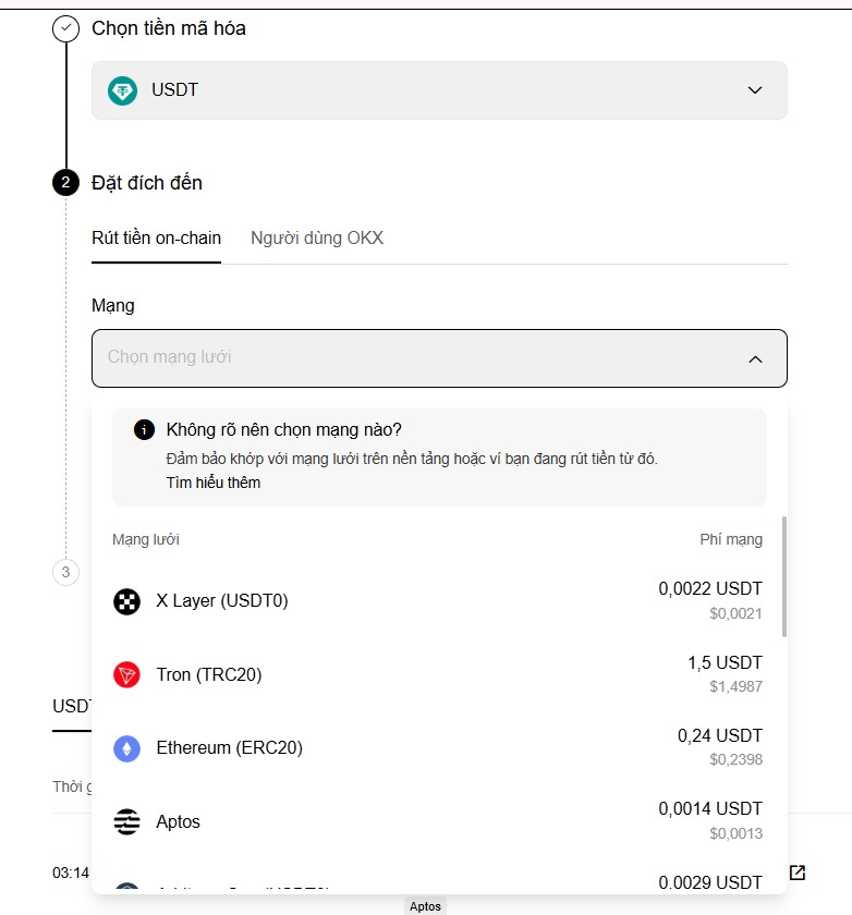 Phí rút tiề trên sàn OKX